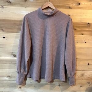 Maurices Shimmer Metallic Pastel Lilac Felicity Blouson Sleeve Mock Turtleneck